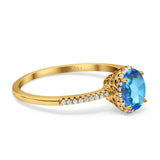 14K Yellow Gold 1.41ct Oval 8mmx6mm Fashion Accent G SI Natural Blue Topaz Diamond Engagement Wedding Ring Size 6.5