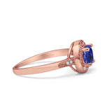 14K Rose Gold 0.94ct Round Art Deco 6mm G SI Nano Blue Sapphire Diamond Engagement Wedding Ring Size 6.5