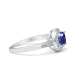 14K White Gold 0.94ct Round Art Deco 6mm G SI Nano Blue Sapphire Diamond Engagement Wedding Ring Size 6.5