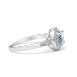 14K White Gold 0.94ct Round Art Deco 6mm G SI Natural Aquamarine Diamond Engagement Wedding Ring Size 6.5