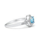 14K White Gold 0.94ct Round Art Deco 6mm G SI Natural Blue Topaz Diamond Engagement Wedding Ring Size 6.5