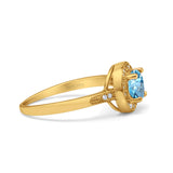 14K Yellow Gold 0.94ct Round Art Deco 6mm G SI Natural Blue Topaz Diamond Engagement Wedding Ring Size 6.5