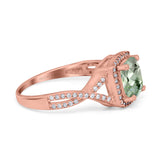 14K Rose Gold 2.37ct Cushion Infinity Shank 8mm G SI Natural Green Amethyst Diamond Engagement Wedding Ring Size 6.5