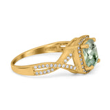 14K Yellow Gold 2.37ct Cushion Infinity Shank 8mm G SI Natural Green Amethyst Diamond Engagement Wedding Ring Size 6.5