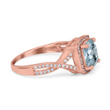 14K Rose Gold 2.37ct Cushion Infinity Shank 8mm G SI Natural Aquamarine Diamond Engagement Wedding Ring Size 6.5