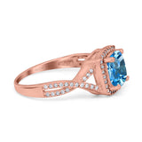 14K Rose Gold 2.37ct Cushion Infinity Shank 8mm G SI Natural Blue Topaz Diamond Engagement Wedding Ring Size 6.5