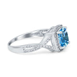 14K White Gold 2.37ct Cushion Infinity Shank 8mm G SI Natural Blue Topaz Diamond Engagement Wedding Ring Size 6.5