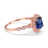 14K Rose Gold 2.31ct Cushion 8mm Halo G SI Nano Blue Sapphire Diamond Engagement Wedding Ring Size 6.5