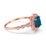 14K Rose Gold 2.31ct Cushion 8mm Halo G SI London Blue Topaz Diamond Engagement Wedding Ring Size 6.5