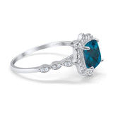 14K White Gold 2.31ct Cushion 8mm Halo G SI London Blue Topaz Diamond Engagement Wedding Ring Size 6.5