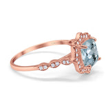 14K Rose Gold 2.31ct Cushion 8mm Halo G SI Natural Aquamarine Diamond Engagement Wedding Ring Size 6.5