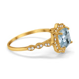 14K Yellow Gold 2.31ct Cushion 8mm Halo G SI Natural Aquamarine Diamond Engagement Wedding Ring Size 6.5