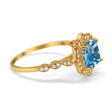 14K Yellow Gold 2.31ct Cushion 8mm Halo G SI Natural Blue Topaz Diamond Engagement Wedding Ring Size 6.5