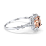 14K White Gold 2.31ct Cushion 8mm Halo G SI Natural Morganite Diamond Engagement Wedding Ring Size 6.5