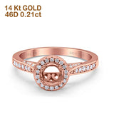 14K Rose Gold 0.21ct Round Halo 6.5mm G SI Semi Mount Diamond Engagement Wedding Ring