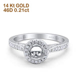 14K White Gold 0.21ct Round Halo 6.5mm G SI Semi Mount Diamond Engagement Wedding Ring