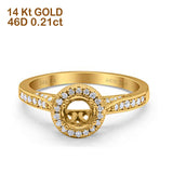 14K Yellow Gold 0.21ct Round Halo 6.5mm G SI Semi Mount Diamond Engagement Wedding Ring