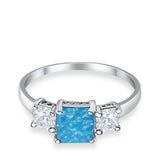 3 Stone Fashion Ring Princess Cut Lab Created Blue Opal 925 Sterling Silver