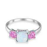 3 Stone Fashion Ring Princess Cut Lab Created White Opal 925 Sterling Silver