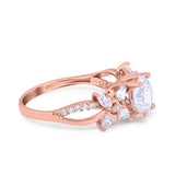 14K Rose Gold Halo Floral Art Deco Wedding Engagement Ring Round Simulated Cubic Zirconia size-7