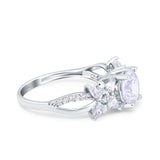 14K White Gold Halo Floral Art Deco Wedding Engagement Ring Round Simulated Cubic Zirconia