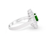 Art Deco Oval Halo Wedding Ring Simulated Green Emerald CZ 925 Sterling Silver