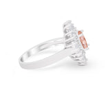 Art Deco Vintage Oval Halo Wedding Ring Simulated Morganite CZ 925 Sterling Silver