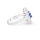 Vintage Oval Halo Wedding Ring Simulated Tanzanite CZ 925 Sterling Silver