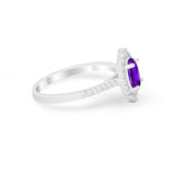 Oval Wedding Ring Halo Vintage Simulated Amethyst CZ 925 Sterling Silver