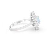 Art Deco Wedding Bridal Ring Baguette Lab Created White Opal 925 Sterling Silver
