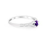 Petite Dainty Art Deco Engagement Ring Round Simulated Amethyst CZ 925 Sterling Silver