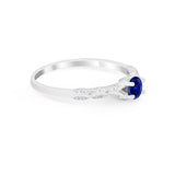 Petite Dainty Art Deco Wedding Ring Round Simulated Blue Sapphire CZ 925 Sterling Silver