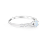 Petite Dainty Wedding Ring Round Lab Created White Opal 925 Sterling Silver