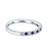 14K White Gold Natural Sapphire 0.23ct Diamond 3mm Wedding Band Half Eternity Ring Size 6.5