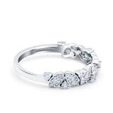 14K White Gold 0.23ct Marquise & Round 4.5mm G SI Art Deco Half Eternity Diamond Band Engagement Wedding Ring Size 6.5