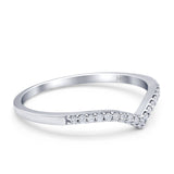 14K White Gold 0.10ct Round 4mm F S2 V Shape Stackable Chevron Diamond Half Eternity Wedding Band Ring Size 6.5
