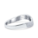 Half Eternity Wedding Band Round Curved Thumb Ring Pave Simulated CZ 925 Sterling Silver (7mm)