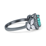 Oval Art Deco Engagement Ring Black Tone, Simulated Paraiba Tourmaline CZ 925 Sterling Silver