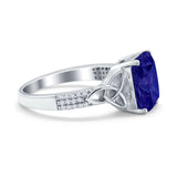 Emerald Cut Celtic Engagement Ring Simulated Blue Sapphire CZ 925 Sterling Silver