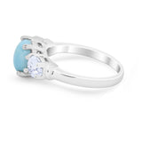 Three Stone Vintage Style Wedding Simulated Larimar CZ Ring 925 Sterling Silver