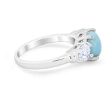 Three Stone Vintage Style Wedding Simulated Larimar CZ Ring 925 Sterling Silver