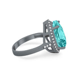 Teardrop Cocktail Engagement Ring Black Tone, Simulated Paraiba Tourmaline CZ 925 Sterling Silver