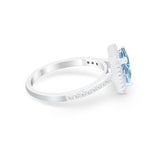 Halo Princess Cut Wedding Ring Simulated Aquamarine CZ 925 Sterling Silver
