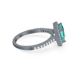Halo Princess Cut Wedding Ring Black Tone, Simulated Paraiba Tourmaline CZ 925 Sterling Silver