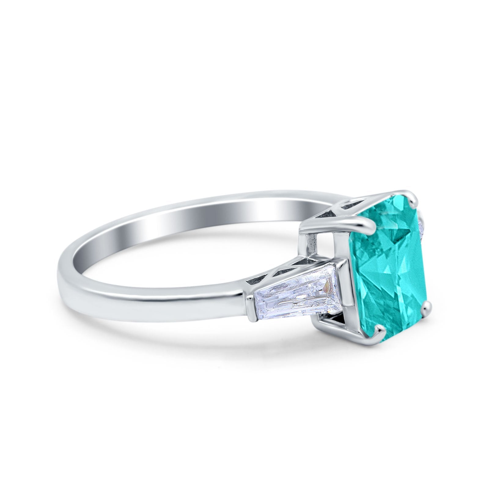 Art Deco Wedding Ring Emerald Cut Simulated Paraiba Tourmaline CZ 925 Sterling Silver