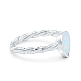 Teardrop Pear Lab Created White Opal Braided Cable Band Ring 925 Sterling Silver