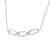 14K White Gold 0.34ct Three Paperclip Link Chain Necklace Natural Diamond Pendant 18" Long