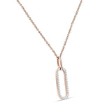 14K Rose Gold 0.16ct Oval Papercllip Drop Necklace Natural Diamond Pendant 18" Long Wholesale