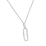 14K White Gold 0.16ct Oval Papercllip Drop Necklace Natural Diamond Pendant 18" Long Wholesale