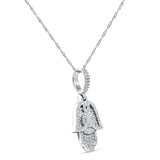 14K White Gold 0.22ct Hamsa Hand Charm Pendant Natural Diamond Necklace 18" Long Wholesale